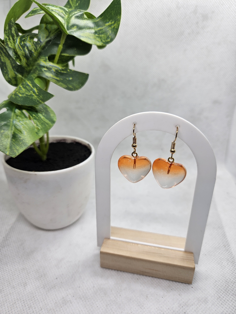 Orange Ombre Heart Drop Earrings with Gold Hooks